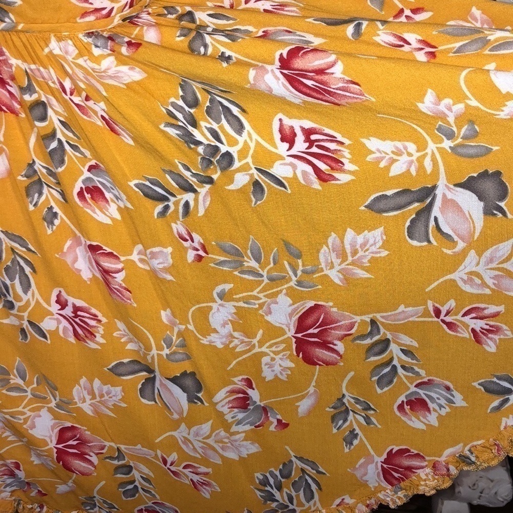 Angel Biba Mustard Color Floral Spaghetti Strap Festival Babydoll Dress Size S - Picture 4 of 13